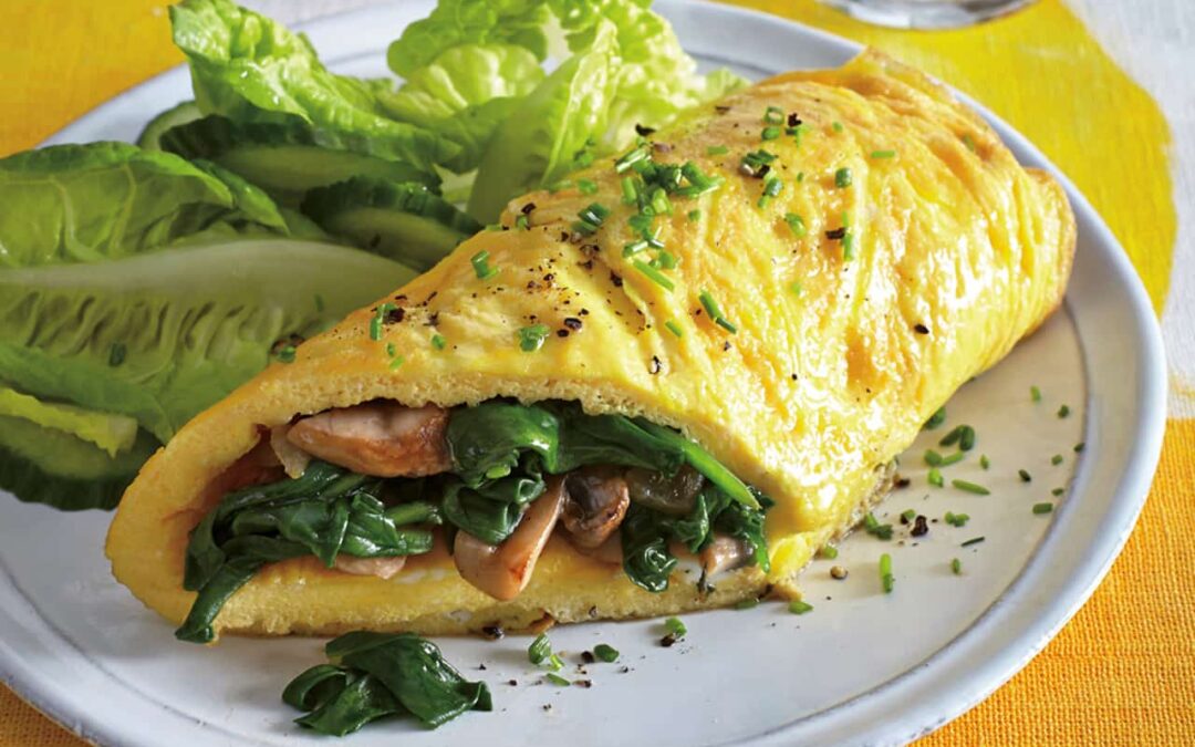 Omelette de espinacas y champiñones